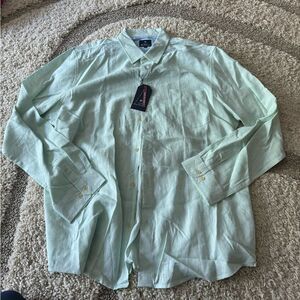 NEW Ben Sherman Mens Button Front Long Sleeve Green Linen Rayon Shirt